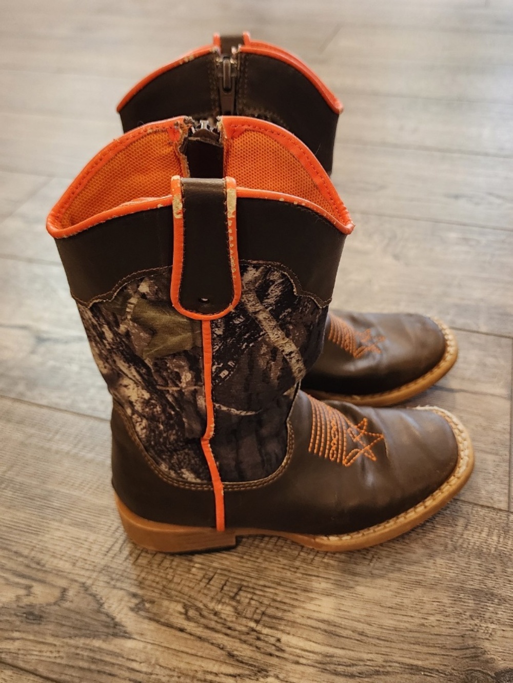 DBL Barrel Cowboy Boots Children Size 10 Camo Orange Brown
